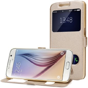 Galaxy S6 Case EnGive Premium Slim Flip Imitation Leather Cover for Samsung Galaxy S6 G920 Gold