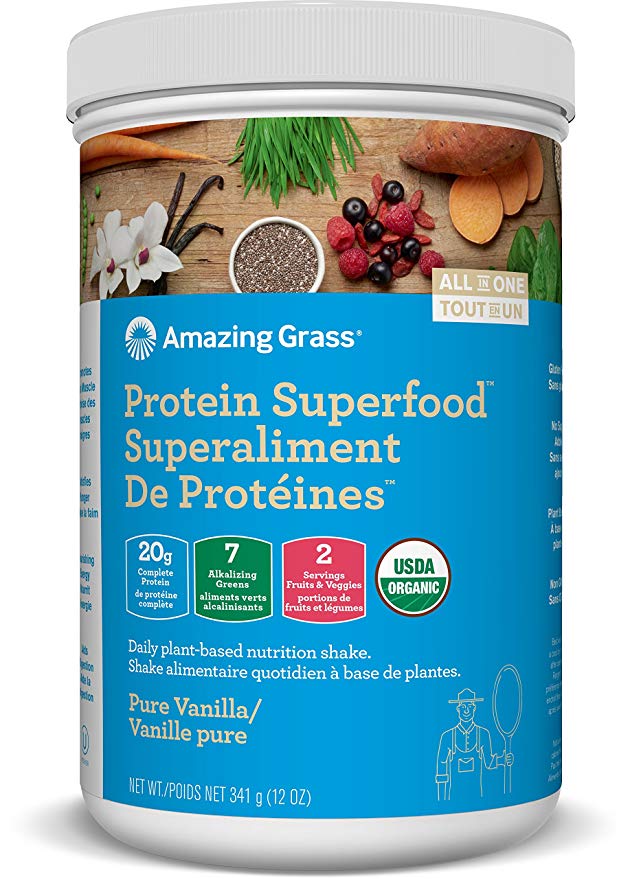 Amazing Grass Organic Plant Based Vegan Protein Superfood Powder, Flavor: Pure Vanilla, 341 Grams, Meal Replacement Shake