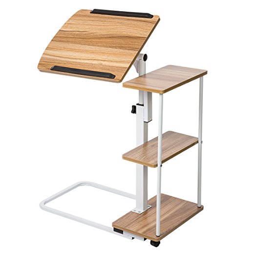 Sdadi Adjustable Overbed Table with Wheels - Dark Grain