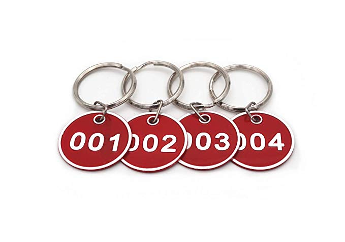 Aluminum Alloy Metal Key Tag Set, Number ID Tags Key Chain, Numbered Key Rings, 50 Pieces - Red -1 to 50