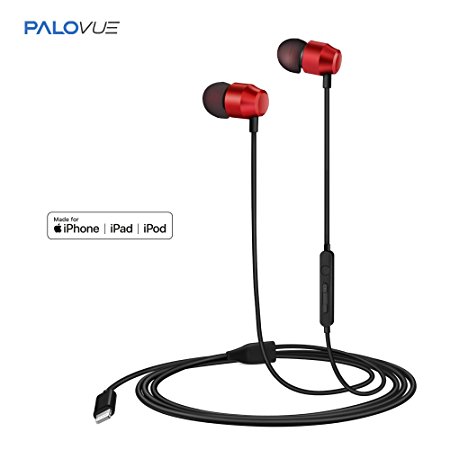 PALOVUE Earflow In-Ear Lightning Headphone Magnetic Earphone MFi Certified Earbuds with Microphone Controller for iPhone X iPhone 8/P iPhone 7/P (Metallic Red)