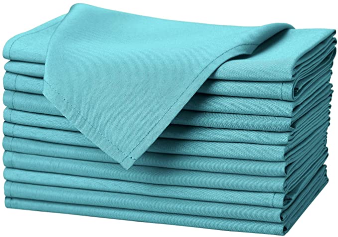 Remedios Caribbean Polyester Cloth Napkins - 20 x 20 Inch Soft Washable Dinner Napkins - Set of 12 Pieces Hemmed Edges Table Napkins for Wedding, Party, Restaurant