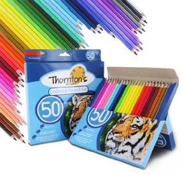 Thorntons Art Supply Soft Core 50 Piece Artist Grade High Quality Colored Pencil Set Assorted Colors