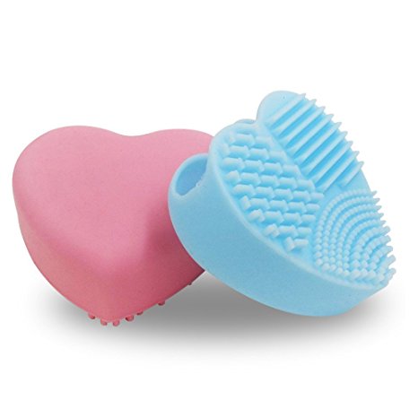 KINGLAKE®2 Pcs Makeup Brush Cleaner Brush Cleaning Glove Mat Silicone Cleaning Pad Mini Washing Brush Scrubber Heart Shaped Brush Cleaning Tool