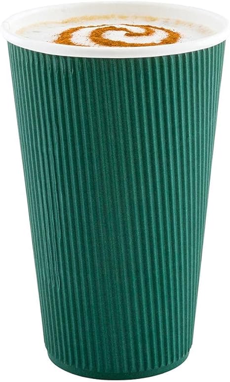 4 Ounce Paper Coffee Cups, 25 Ripple Wall Disposable Paper Cups - Leakproof, Recyclable, Forest Green Paper Hot Cups, Insulated, Matching Lids Sold Separately - Restaurantware