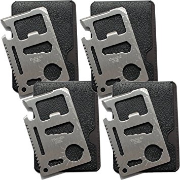 11-Tools-in-1 Stainless Steel Credit Card-Sized Multi Tool Silver 4 Pack