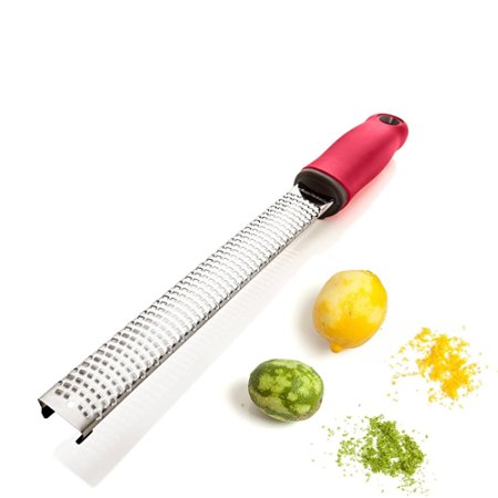 Koolife Stainless Steel Grater, Sharp Blade Zester with Safety Cover for Lemon,Ginger,Cheese,Garlic, Red Handle