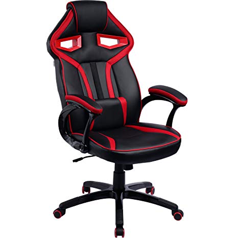 Gaming Chair with Adjustable Lumbar Cushion and Rocking Function, Racing Office Chair; Chaise Gamer