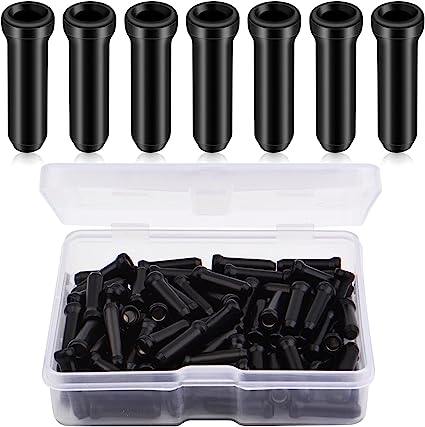 100 Pieces Black Bike Cable End Caps Aluminum Alloy Bicycle Brake Parts Wire Core Caps Shifter Cable Ends Covers with A Box for Road Bike and Mountain Bicycle