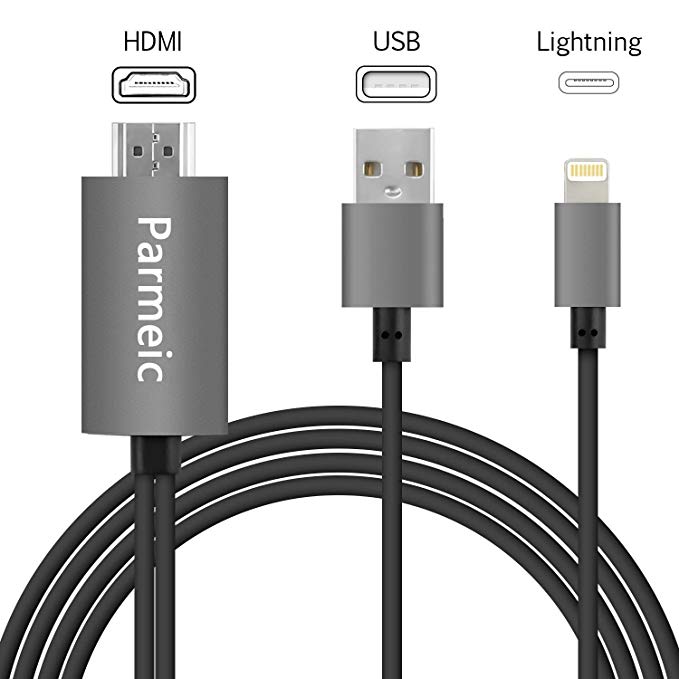 Parmeic Compatible with iPhone iPad to HDMI Adapter Cable 6.6ft, Digital AV Adapter 1080p HD TV Connector Cord Compatible with iPhone Xs Max XR X 8 7 6Plus, 5 5s,iPad, iPod to TV Projector Monitor