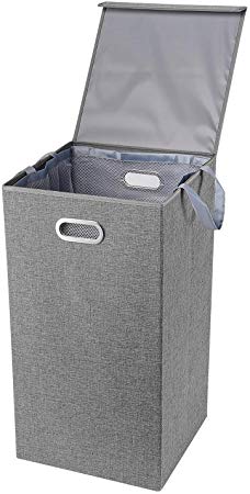 SortWise Foldable Laundry Hamper Laundry Sorter with Magnetic Lid and Removable Liners Laundry Bin, Gray