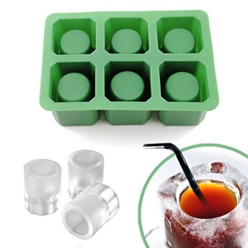 IC ICLOVER Silicone Ice Shot Glass Mold, 6 cups Square Green Ice Cube Tray,Jelly Tray ,Chocolate Mold ,Food Grade Silicone Ice Shot