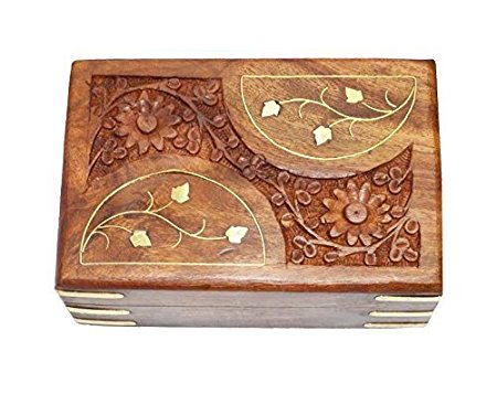 Zap Impex Handmade Decorative Wooden Jewelry Trinket Box Keepsake Organizer with Brass Inlay (6 Inch)