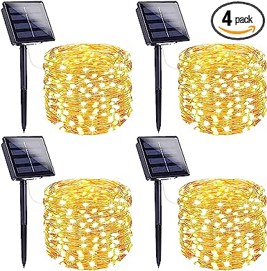 Extra-Long Solar String Lights Outdoor, 4-Pack Each 100 LED Solar fairy Lights Outdoor, Waterproof Copper Wire 8 Modes Solar Fairy Lights for Christmas Garden Yard Party Wedding Holiday (Warm White)