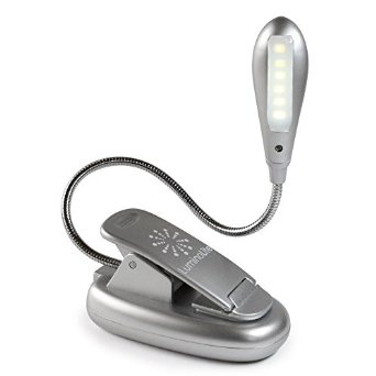 LuminoLite Rechargeable Extra-Bright 6 SMD LED Book Light, Easy Clip On USB Light, 2 Brightness Levels, USB Cord & UL Listed Charger. Perfect As A Keyboard, Task & Music Stand Light (Silver Only)