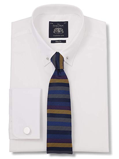 Savile Row Men’s Formal Dress Shirt - Long Sleeve Slim Fit Poplin Pin Collar