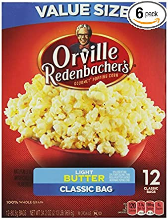 Orville Redenbacher’s Light Butter Microwave Popcorn, 2.85 Ounce Classic Bag, 12-Count, Pack of 6
