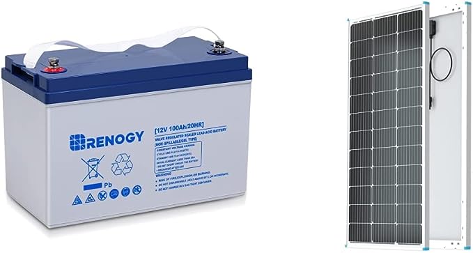 Renogy 12V 100AH Deep Cycle Hybrid Gel Battery, Over 750 Cycles, Rechargeable & Solar Panel 100 Watt 12 Volt, High-Efficiency Monocrystalline PV Module Power Charger