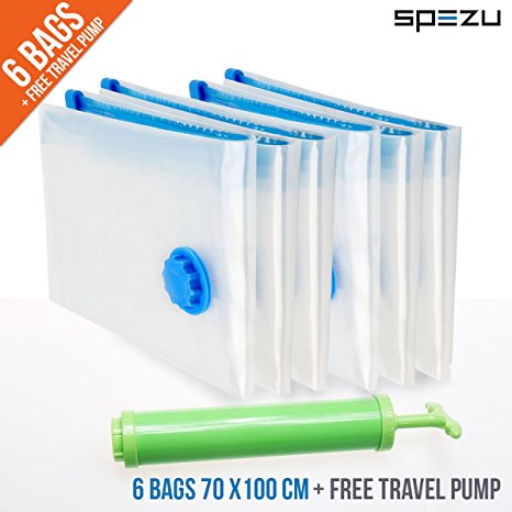 Vacuum Space Saver Bags - Reusable Sealer Storage Bags, with Durable Compression to Protect Clothes, Comforters, Pillows, and Much More - includes FREE Travel Pump, 6 Bags in Jumbo Size