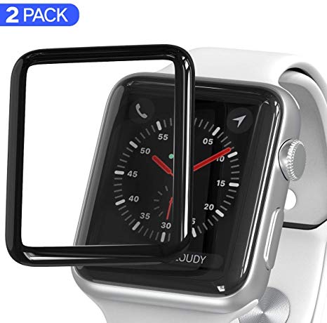 Screen Protector for Apple Watch 42mm Series 3 2 1 HD Anti-Bubble Scratch-Resistant iWatch 42mm Guard Cover 3D Tempered Glass Protective Film Screen Protector [2 Pack]