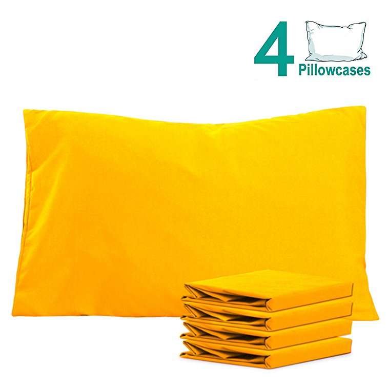 NTBAY 100% Brushed Microfiber Pillowcases Set of 4, Soft and Cozy, Wrinkle, Fade, Stain Resistant, 20"x 30", Yellow