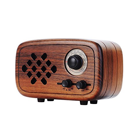 Rerii Handmade Walnut Wood Bluetooth Speaker, Bluetooth 4.0 Wireless Speaker with Radio FM/AM, Nature Wood Home Audio Bluetooth Speaker with Super Bass and Subwoofer