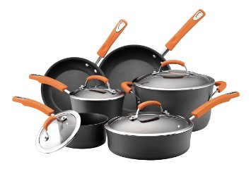 Rachael Ray Hard Anodized II Nonstick Dishwasher Safe 10-Piece Cookware Set Orange