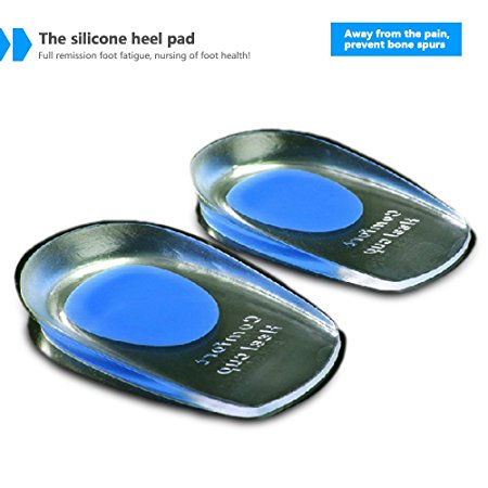 A Pair Silicone Heel Cushion Pads Gel Heel Insoles Heel Support Pads Gel Heel Pads Heel Cup Insoles (L（25-30cm/9.84-11.81inch）, Blue)