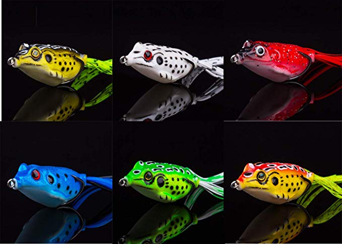 Abnaok Topwater Frogs Lures, 6 PCS Hollow Body Soft Fishing Lure Kit for Bass Pike Snakehead, Saltwater Freshwater Soft Bait(Multicolors)