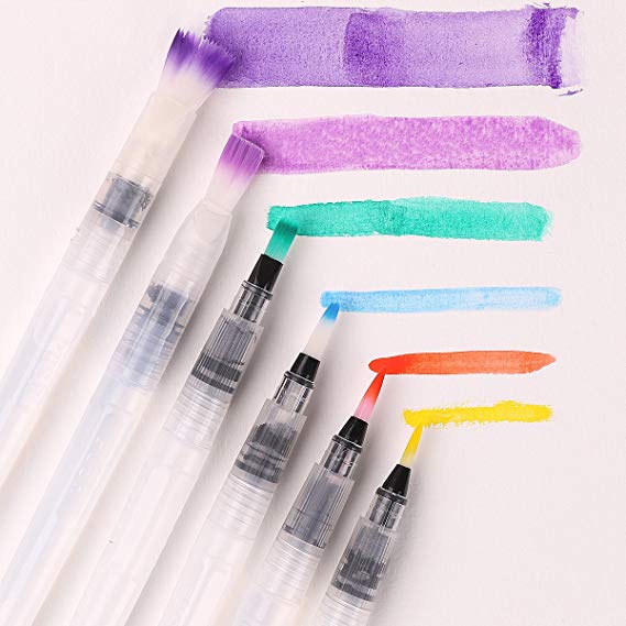 Transon Water Coloring Brush Pen 6-Piece Refillable for Watercolor Painting, Calligraphy, Drawing, Blending