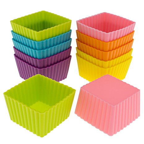 Freshware CB-301SC 12-Pack Silicone Mini Square Reusable Cupcake and Muffin Baking Cup, Six Vibrant Colors