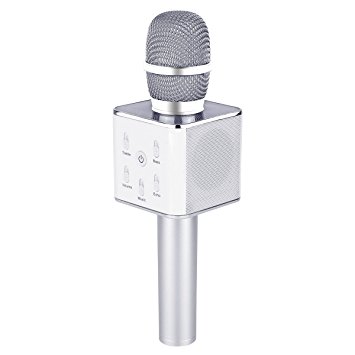 BONAOK Portable Wireless Karaoke Microphone, 2200mAh Built-in Bluetooth Speaker Karaoke Machine(Silver)