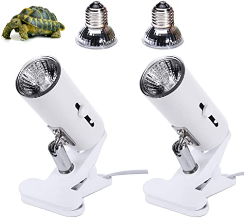 2-Pack 50W UVA UVB Lamp Lights with Bulbs| Heat and Light for Reptiles and Amphibian Tanks, Terrariums Cages | Adjustable and Rotates 360° | Clip or Hang Light | Works with Various Light Bulbs