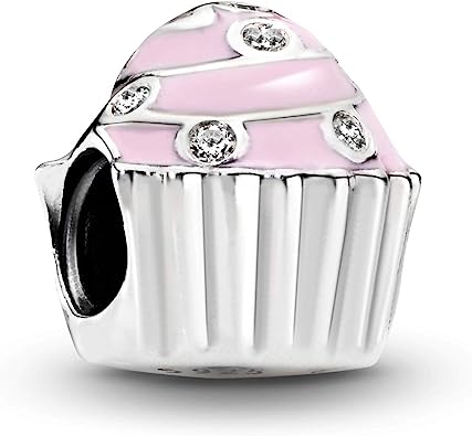 PANDORA Jewelry Pink Cupcake Cubic Zirconia Charm in Sterling Silver