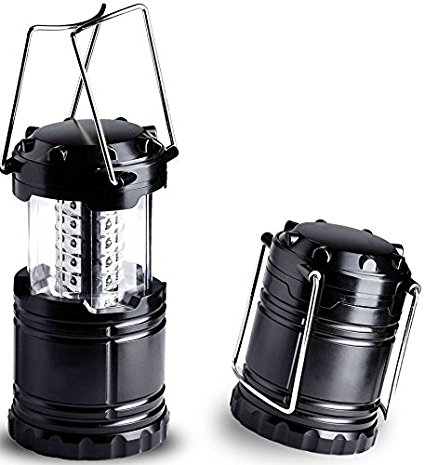 Estiq Ultra Bright Portable 30 LED Lighting Lantern Flashlight- Home & Outdoor Suitable Uses: Outages, Emergencies, Hurricanes, Hiking, Camping, Picnicking, Night Parties (Light Weight, Collapsible, Water Resistant, Black)