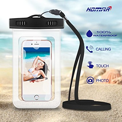 Homar® Universal Waterproof Case - Best in Water Sports Equipment - Dry Bag Pouch for Apple iPhone 6s, 6 Plus, Samsung Galaxy S6 Edge, BlackBerry Cell Phone up to 6 inches MP3, Keys etc.