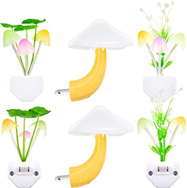 6 Pieces LED Mushroom Night Lamp Plug in Lamp 7-Color Changing Mushroom Night Light Mini Magic Mushroom Night Lights for Adults Kids (3 Styles)