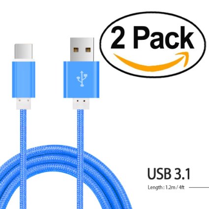 USB Type C Cable2packs i-croo Nylon Braided USB Type A to USB31 Type C Reversible Data and Charging Cord with 56k ohm resistor 1m33ft for for Macbook 12 Inch LG G5 Nexus 5X 6P HTC M10 ETC