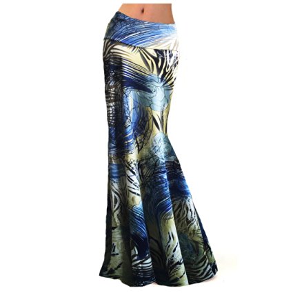 Novias Women Fashion Multicolored Print High Waisted Beach Maxi Skirts Long Skirt