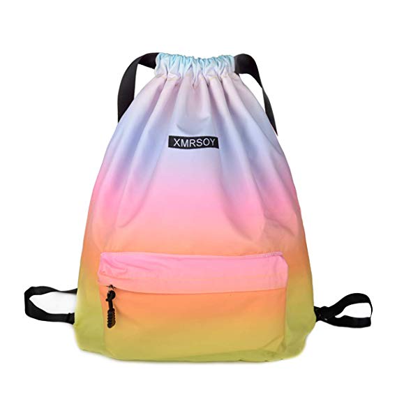 XMRSOY Gym Drawstring Backpack Water Resistant String Bag Nylon Cinch Sport Bag Sackpack