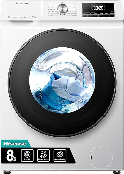 Hisense WDQA8014EVJM 60cm Freestanding 8 KG Front Load Washer Dryer - 1400 RPM - Pure Steam - PureJet - Pause and Add - Inverter Motor - White