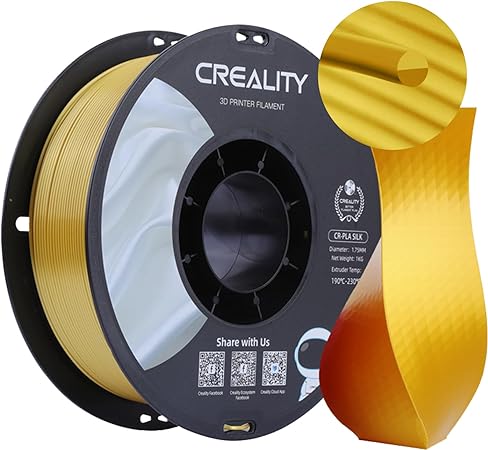 Creality PLA 3D Printer Filament, PLA Filament 1.75mm Silk Shiny PLA Filament  /-0.02mm, 3D Printing Filament 1KG/2.2lb, Golden