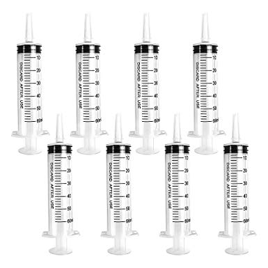 DEPEPE 8 Packs 60ml Large Plastic Catheter Tip Syringe with Caps Multiple Uses for Scientific Lab, Measurement and Dispensing