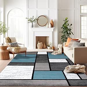 Rugshop Contemporary Modern Boxes for Home Office,Living Room,Bedroom,Kitchen Non Shedding Area Rug 12' x 15' Blue