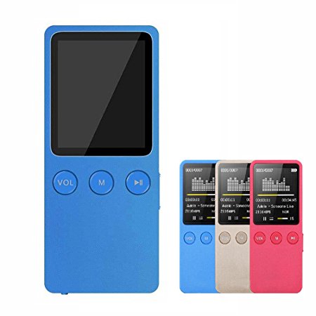 HccToo Music Player 8GB Big and Clear Lossless Sound MP3 Player With Build-in Speaker 90 Hours Playback and Expandable MicroSD Slot Support 64GB-Blue