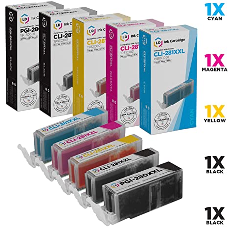 LD Compatible Ink Cartridge Replacements for Canon PGI-280XXL & Canon CLI-281XXL Super High Yield (1 Pigment Black, 1 Black, 1 Cyan, 1 Magenta, 1 Yellow, 5-Pack)