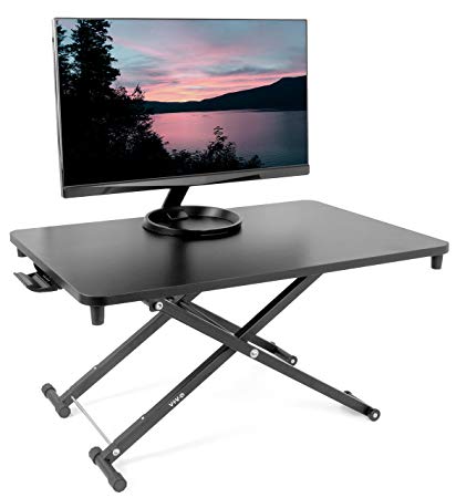 VIVO Black Small Single Top Standing Desk Converter Step-Less Height Adjustable | 28" Tabletop Sit to Stand Monitor Riser (DESK-V000F)