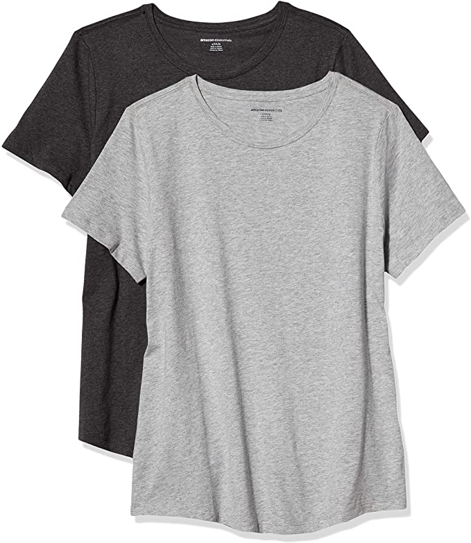 Amazon Essentials Women's 2-Pack Classic-Fit 100% Cotton Short-Sleeve Crewneck T-Shirt