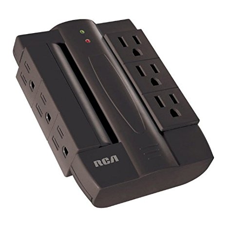 RCA PSWTS6BF Wall Tap Surge Protector with 6 Swivel Outlets - Black
