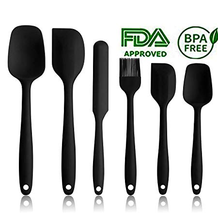 EKKONG Silicone Spatula Set - 6 Piece Non-Stick Rubber Spatula Set with Stainless Steel Core - Heat-Resistant Spatula Kitchen Utensils Set for Cooking, Baking and Mixing - Black